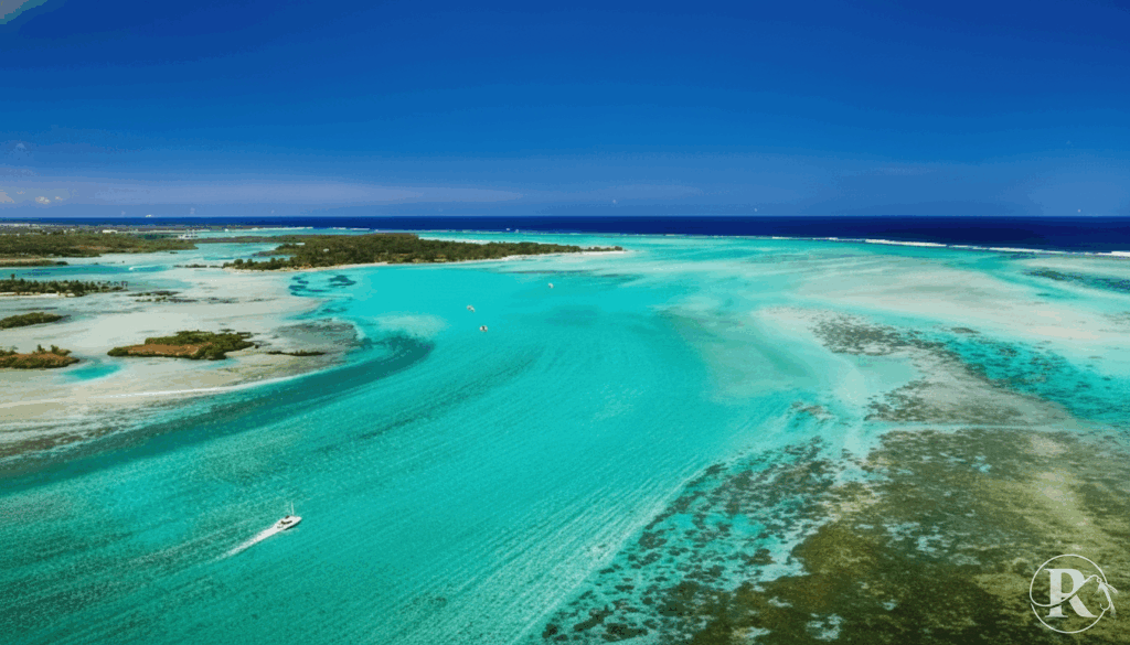 fishing seasons Mauritius - aerial view of blue lagoon and reef systems