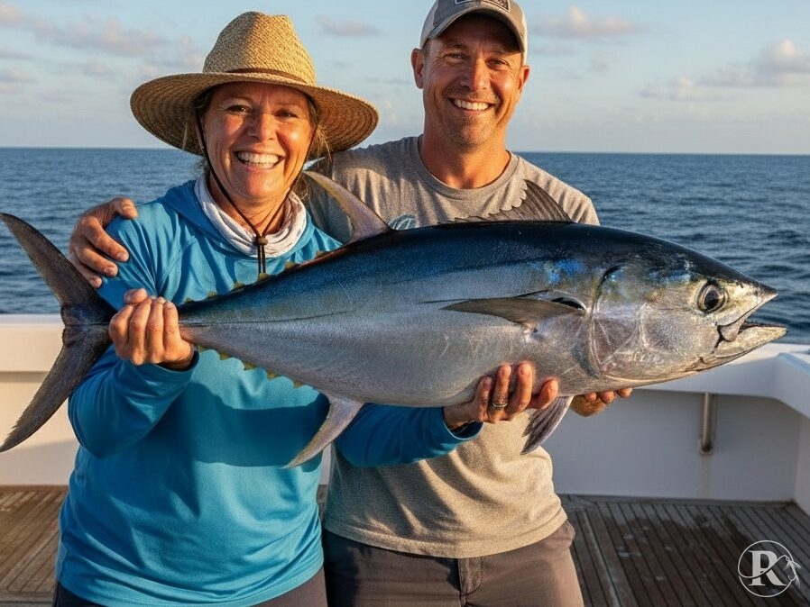 catch reports - happy family posing with fresh catch after charter trip