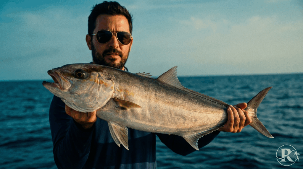 Malta fishing charters - angler holding amberjack
