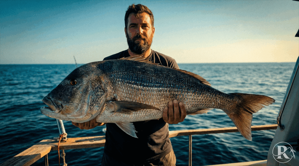 Malta fishing charters - angler holding large dentex