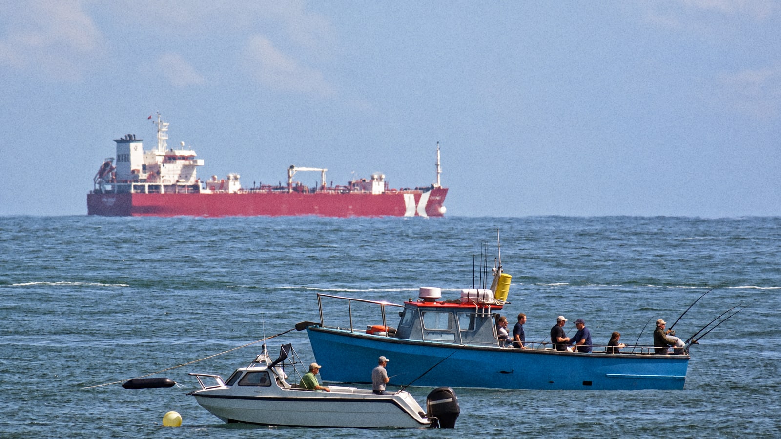 Sea angling charter boats with anglers off Broadstairs, Kent