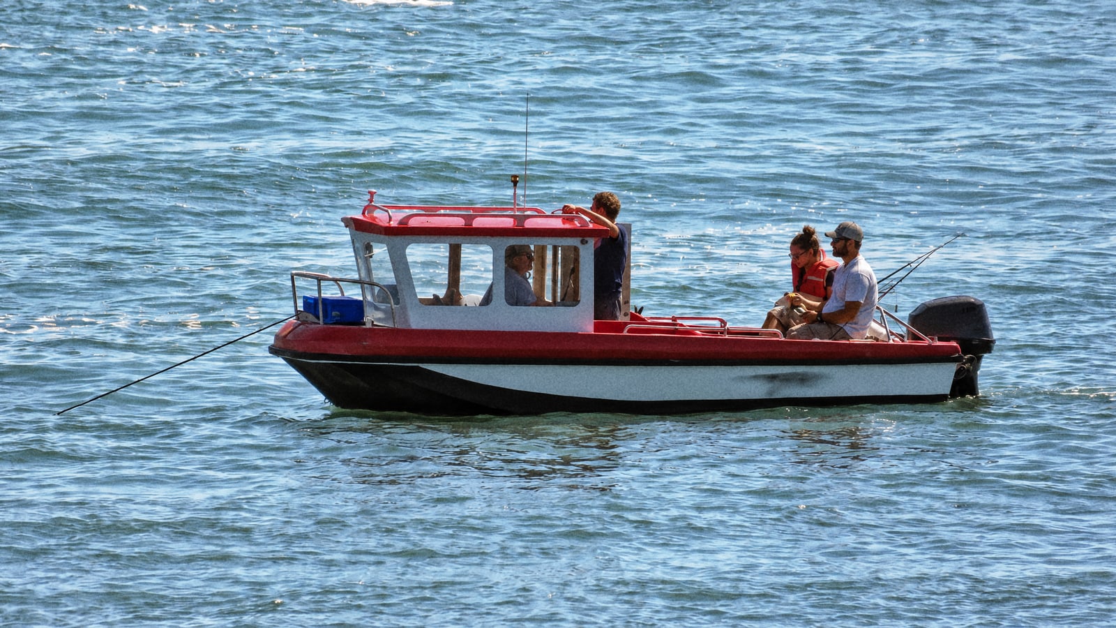 A small angling boat at anchor off Broadstairs, Kent